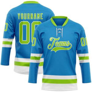 Custom Blue Neon Green White Hockey Lace…