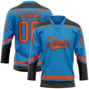 Custom Blue Orange Black Hockey Lace Neck…
