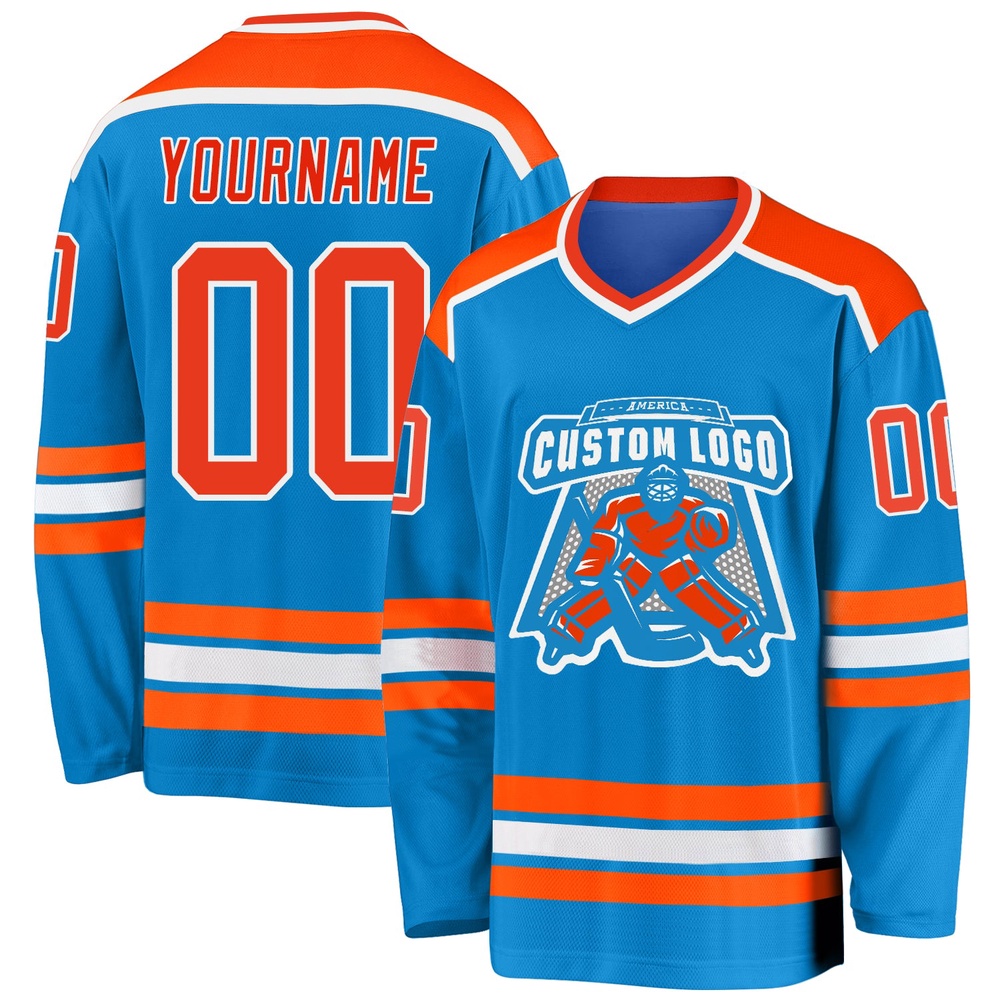 Custom Blue Orange White Hockey Jersey, New Hockey Jersey, Personali Sport Team Jersey Shirt