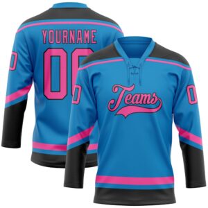 Custom Blue Pink Black Hockey Lace Neck…