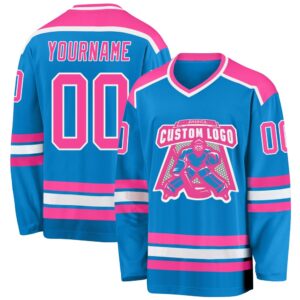 Custom Blue Pink White Hockey Jersey, New…