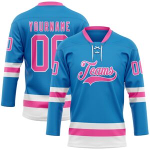 Custom Blue Pink White Hockey Lace Neck…