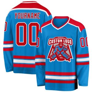 Custom Blue Red White Hockey Jersey, New…