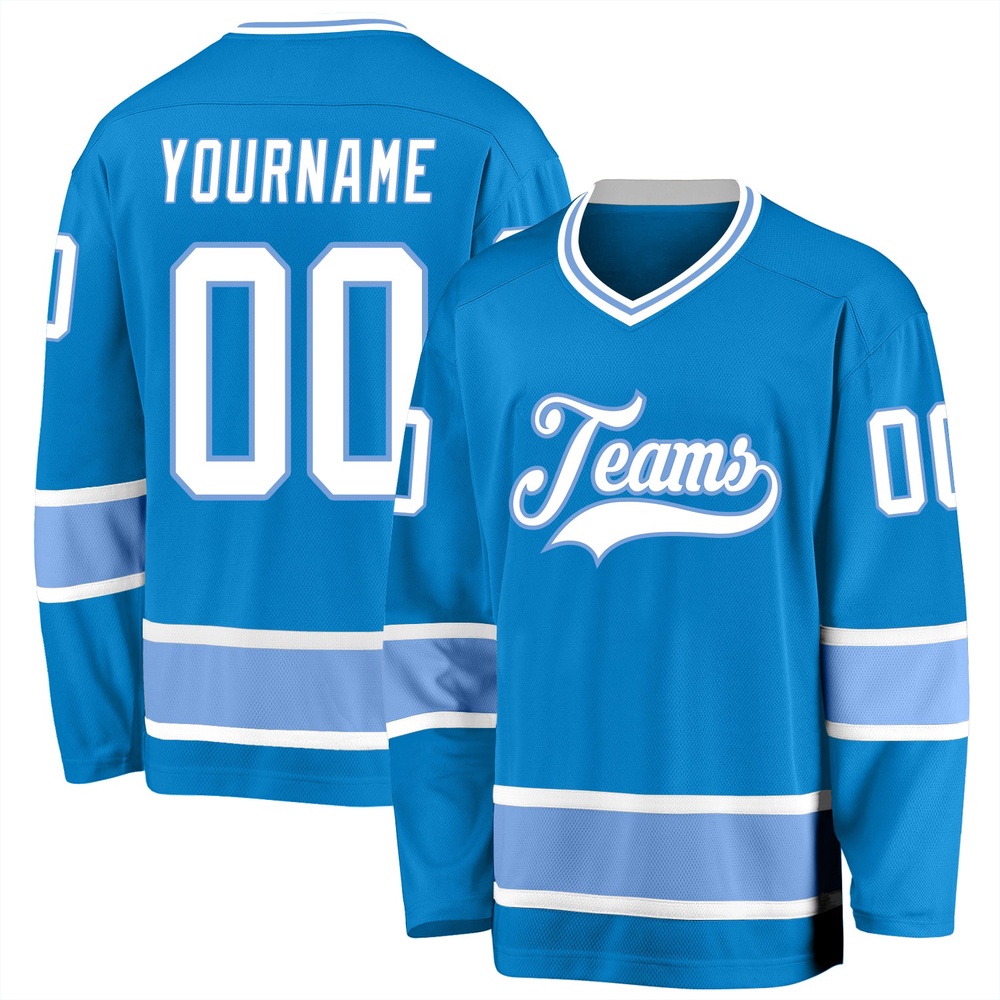Custom Blue White Light Blue Hockey Jersey, New Hockey Jersey, Personali Sport Team Jersey Shirt