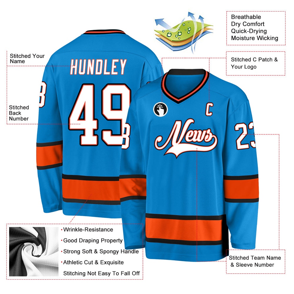 Custom Blue White Orange Hockey Jersey, New Hockey Jersey, Personali Sport Team Jersey Shirt