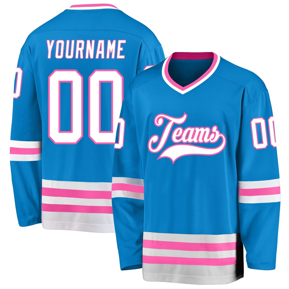 Custom Blue White Pink Hockey Jersey, New Hockey Jersey, Personali Sport Team Jersey Shirt
