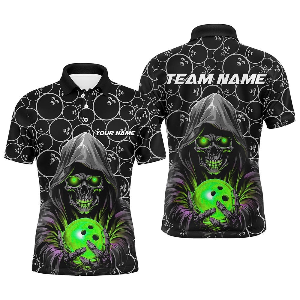 Custom Bowlers Outfits Skull Green Bowling Polo Shirts Men Bowling League Team Polo Shirt, Personalized Bowling Team Shirt Custom Bowlers Outfits Skull Green Bowling Polo Shirts Men Bowling League Team Polo Shirt, Personalized Bowling Team Shirt