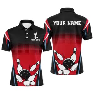 Custom Bowling Polo Shirt Black&Red Bowling Polo…