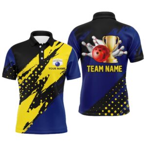 Custom Bowling Polo Shirt For Men Black&Blue…