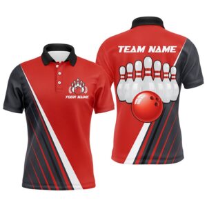 Custom Bowling Polo Shirt For Men Red&Black…