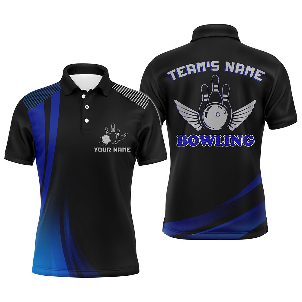 Custom Bowling Shirt For Men, Blue & Black Polo Bowling Shirt With Name, Men Bowlers Polo Shirt, Personalized Bowling Team Shirt Custom Bowling Shirt For Men, Blue & Black Polo Bowling Shirt With Name, Men Bowlers Polo Shirt, Personalized Bowling Team Shirt