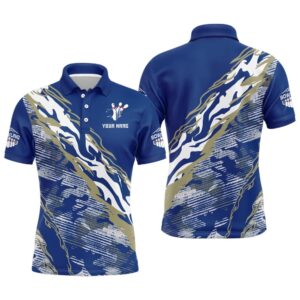 Custom Bowling Shirt For Men Blue Camo…