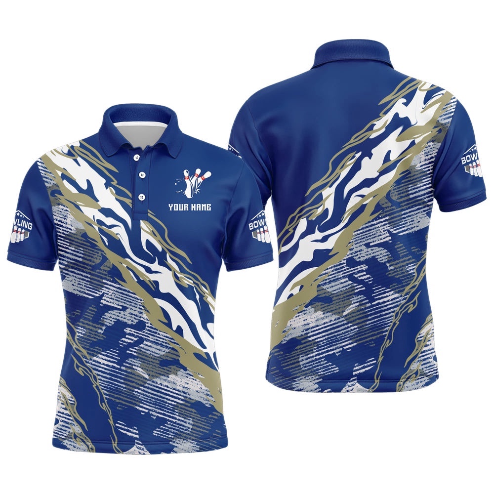 Custom Bowling Shirt For Men Blue Camo Bowling Polo Shirt Flame Bowling Polo Shirt, Personalized Bowling Team Shirt Custom Bowling Shirt For Men Blue Camo Bowling Polo Shirt Flame Bowling Polo Shirt, Personalized Bowling Team Shirt