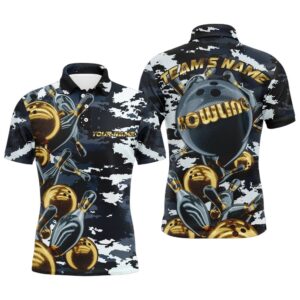 Custom Bowling Shirt For Men Camo Navy…