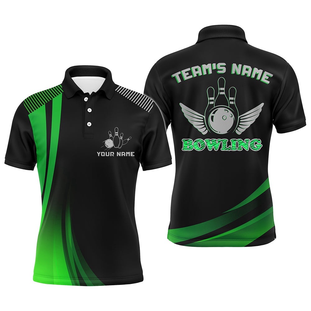 Custom Bowling Shirt For Men, Green&Black Bowling Polo Shirt With Name League Bowling Polo Short Sleeve, Personalized Bowling Team Shirt Custom Bowling Shirt For Men, Green&Black Bowling Polo Shirt With Name League Bowling Polo Short Sleeve, Personalized Bowling Team Shirt