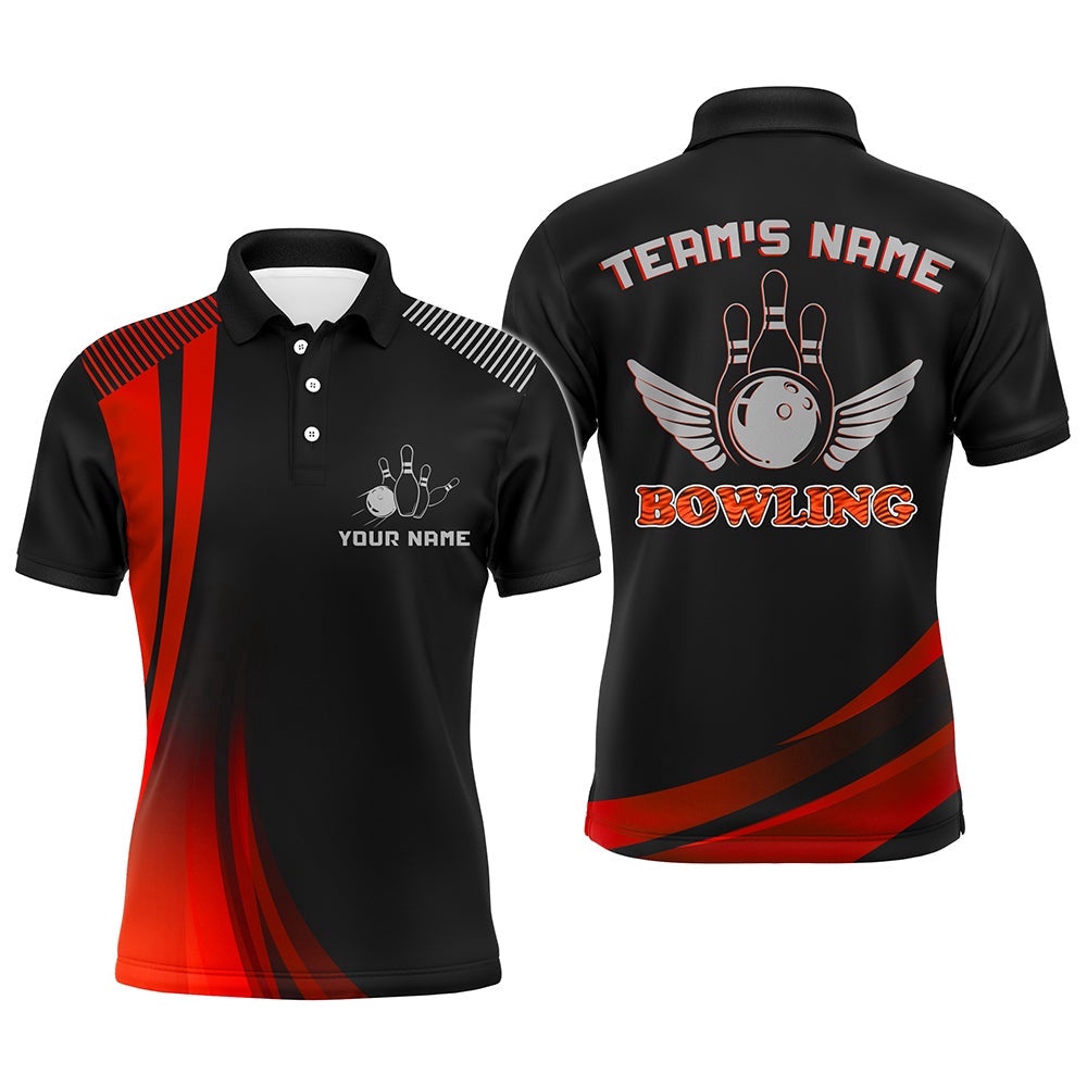 Custom Bowling Shirt For Men, Red & Black Bowling Polo Shirt With Name League Bowling Polo Short Sleeve, Personalized Bowling Team Shirt Custom Bowling Shirt For Men, Red & Black Bowling Polo Shirt With Name League Bowling Polo Short Sleeve, Personalized Bowling Team Shirt