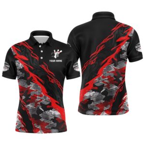 Custom Bowling Shirt For Men Red Camo…