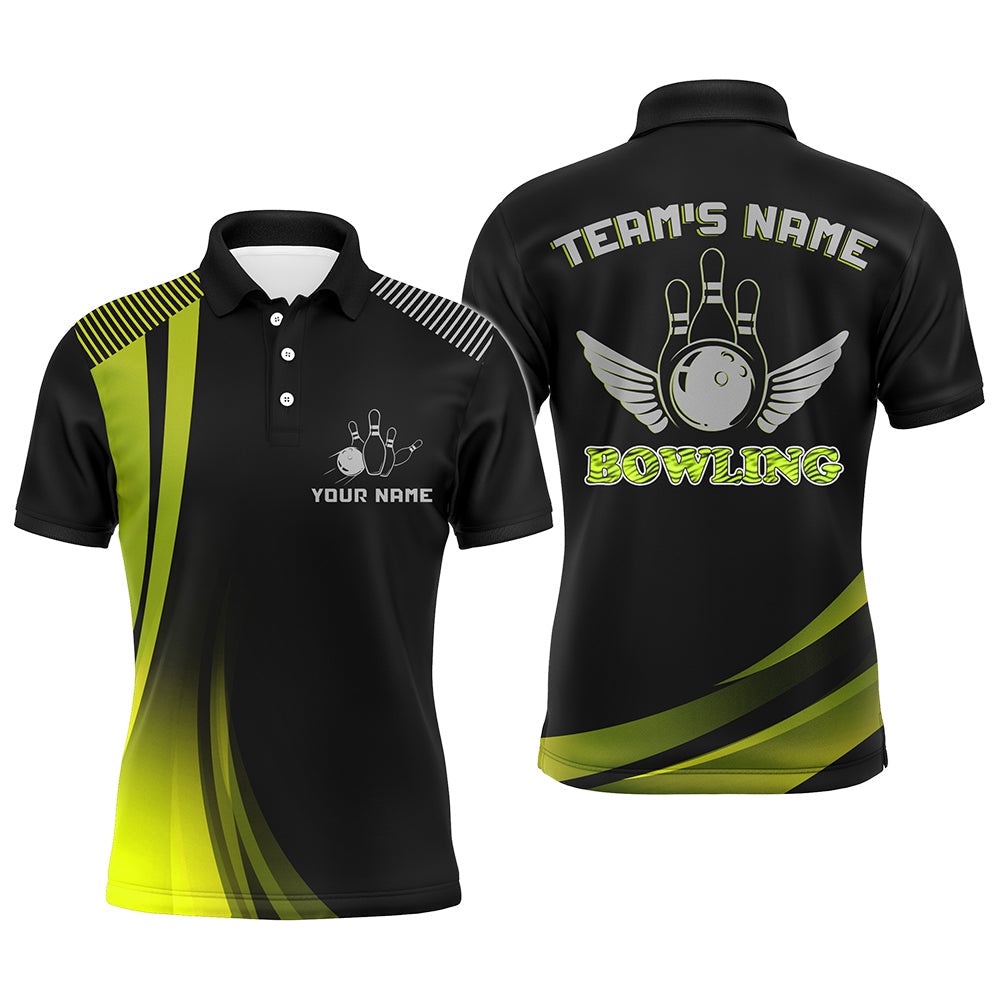Custom Bowling Shirt For Men, Yellow&Black Bowling Polo Shirt With Name League Bowling Polo Shirt, Personalized Bowling Team Shirt Custom Bowling Shirt For Men, Yellow&Black Bowling Polo Shirt With Name League Bowling Polo Shirt, Personalized Bowling Team Shirt