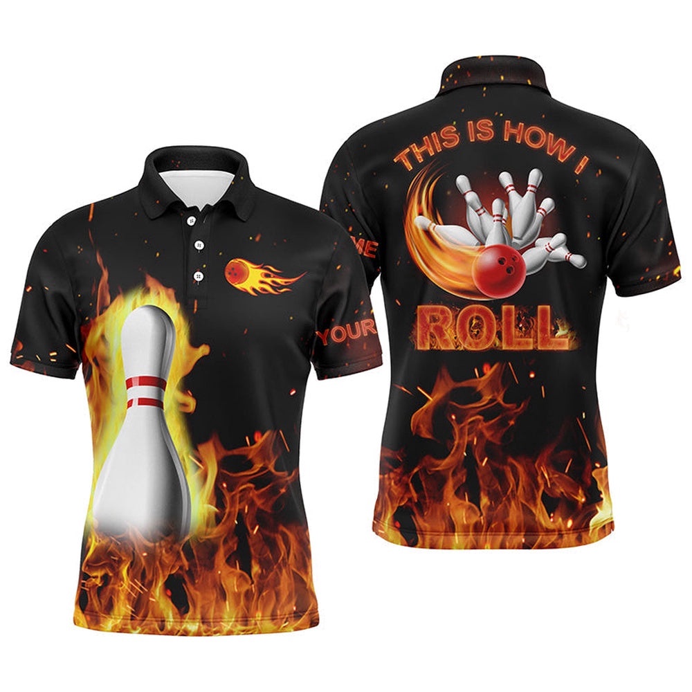 Custom Bowling Shirts For Men This Is How I Roll, Black Flame Bowling Shirt, Custom Bowling Polo Shirt, Personalized Bowling Team Shirt Custom Bowling Shirts For Men This Is How I Roll, Black Flame Bowling Shirt, Custom Bowling Polo Shirt, Personalized Bowling Team Shirt