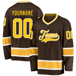Custom Brown Gold White Hockey Jersey, New…