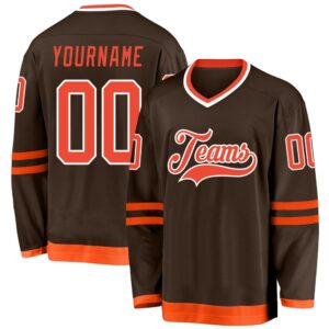 Custom Brown Orange White Hockey Jersey, New…