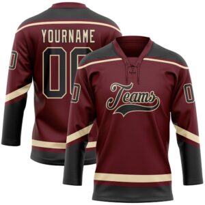 Custom Burgundy Black City Cream Hockey Lace…