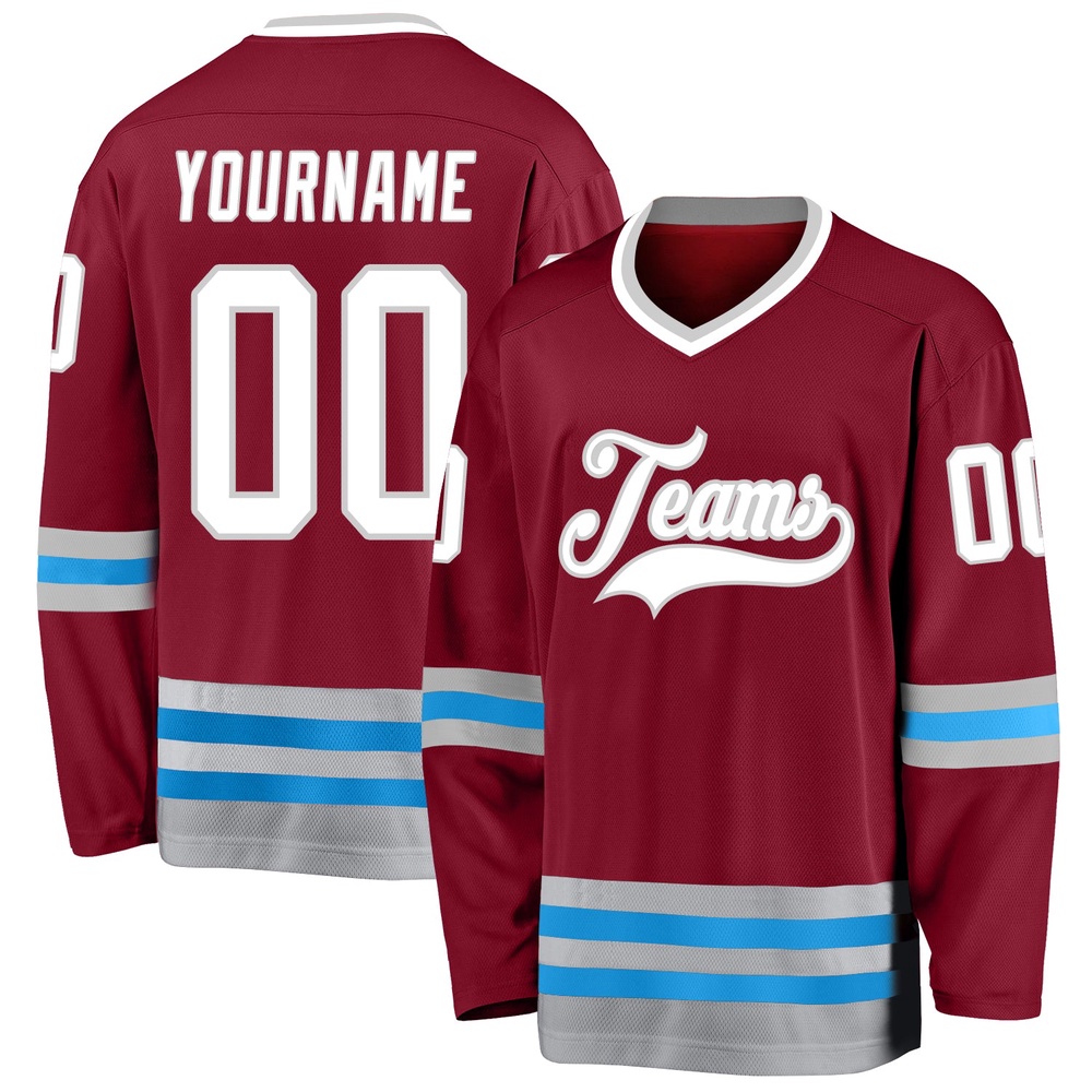 Custom Burgundy White Blue Hockey Jersey, New Hockey Jersey, Personali Sport Team Jersey Shirt