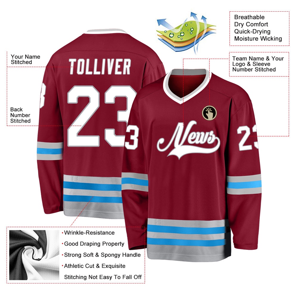 Custom Burgundy White Blue Hockey Jersey, New Hockey Jersey, Personali Sport Team Jersey Shirt
