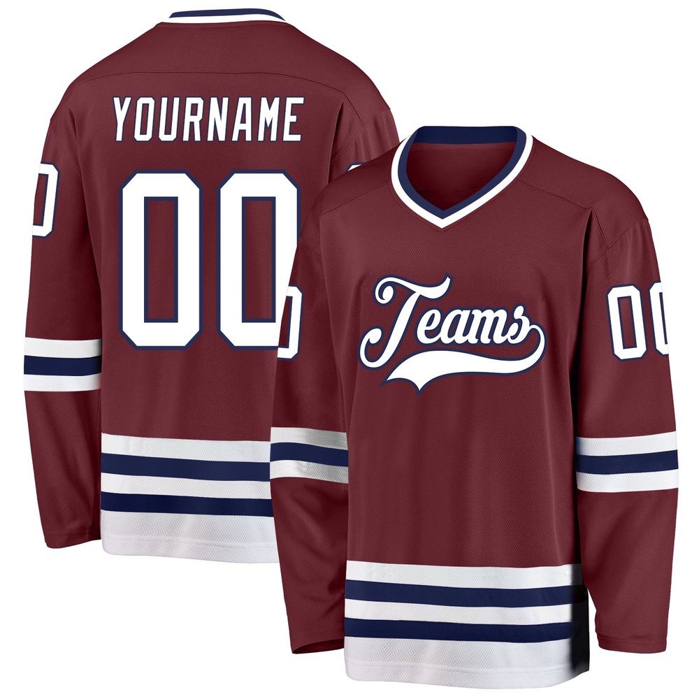 Custom Burgundy White Navy Hockey Jersey, New Hockey Jersey, Personali Sport Team Jersey Shirt
