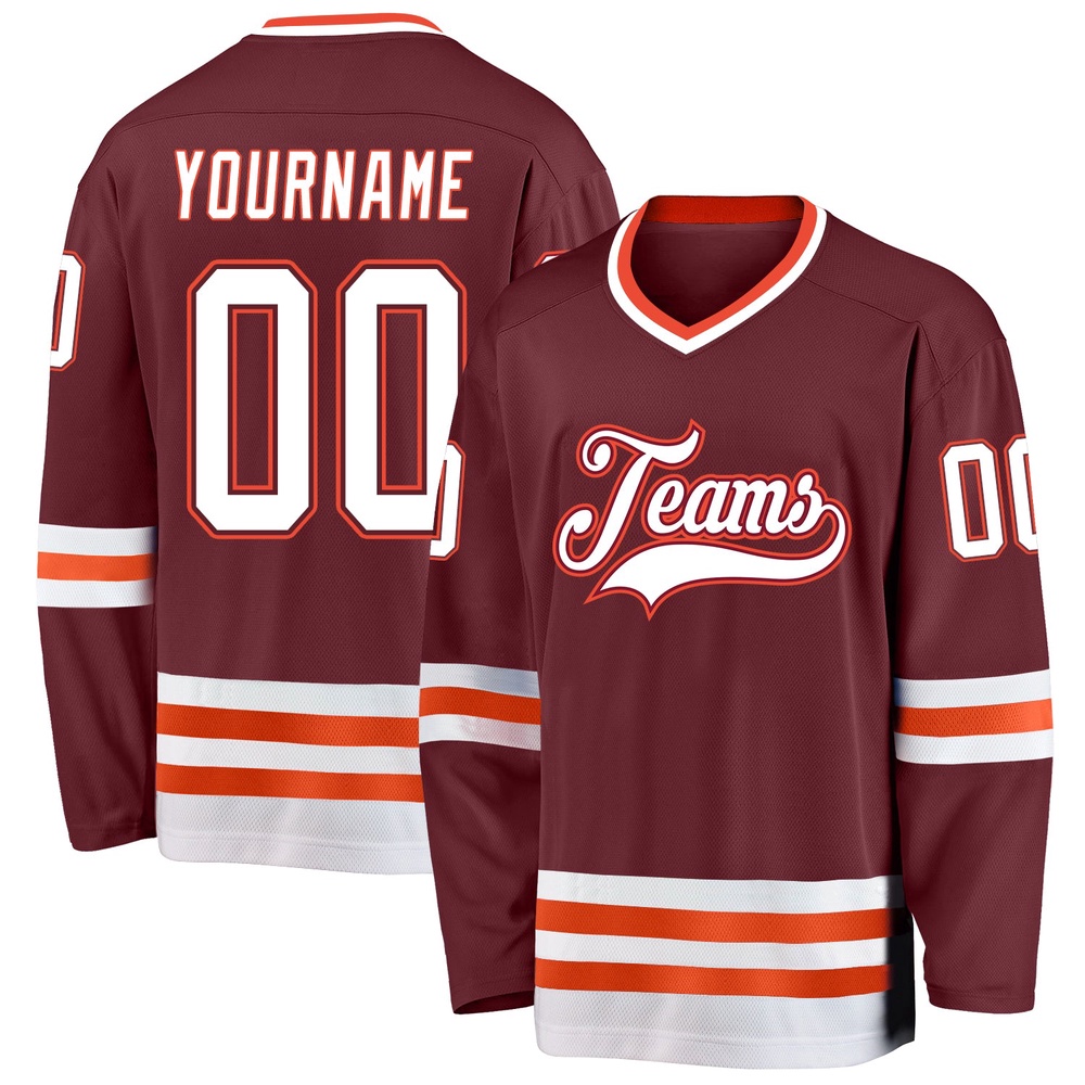 Custom Burgundy White Orange Hockey Jersey, New Hockey Jersey, Personali Sport Team Jersey Shirt