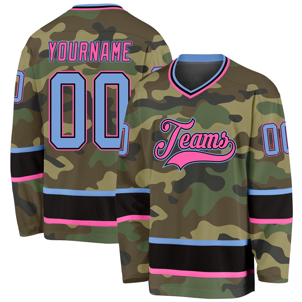 Custom Camo Light Blue Pink Salute To Service Hockey Jersey, New Hockey Jersey, Personali Sport Team Jersey Shirt