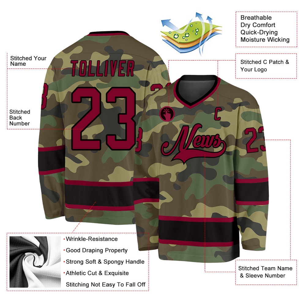 Custom Camo Maroon Black Salute To Service Hockey Jersey, New Hockey Jersey, Personali Sport Team Jersey Shirt Custom Camo Maroon Black Salute To Service Hockey Jersey, New Hockey Jersey, Personali Sport Team Jersey Shirt