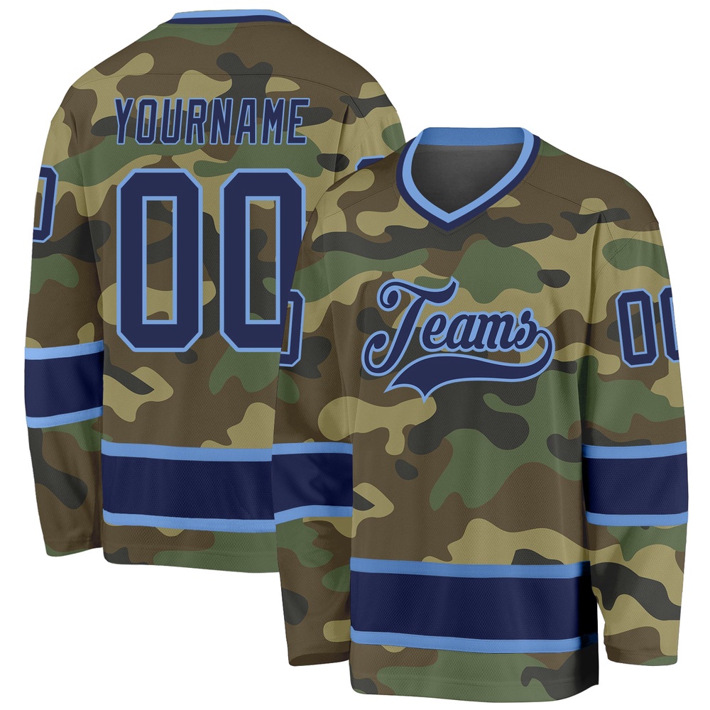 Custom Camo Navy Light Blue Salute To Service Hockey Jersey, New Hockey Jersey, Personali Sport Team Jersey Shirt