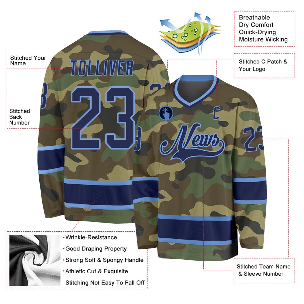 Custom Camo Navy Light Blue Salute To Service Hockey Jersey, New Hockey Jersey, Personali Sport Team Jersey Shirt