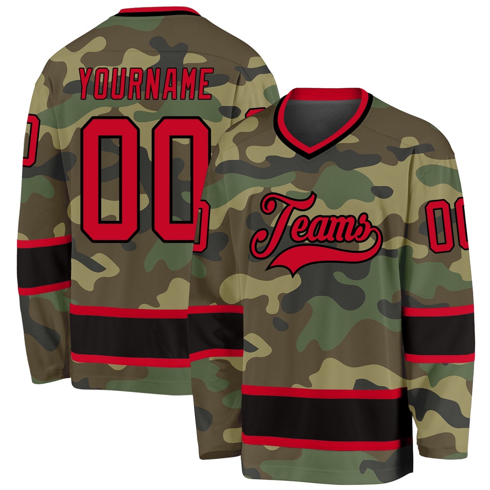 Custom Camo Red Black Salute To Service Hockey Jersey, New Hockey Jersey, Personali Sport Team Jersey Shirt Custom Camo Red Black Salute To Service Hockey Jersey, New Hockey Jersey, Personali Sport Team Jersey Shirt