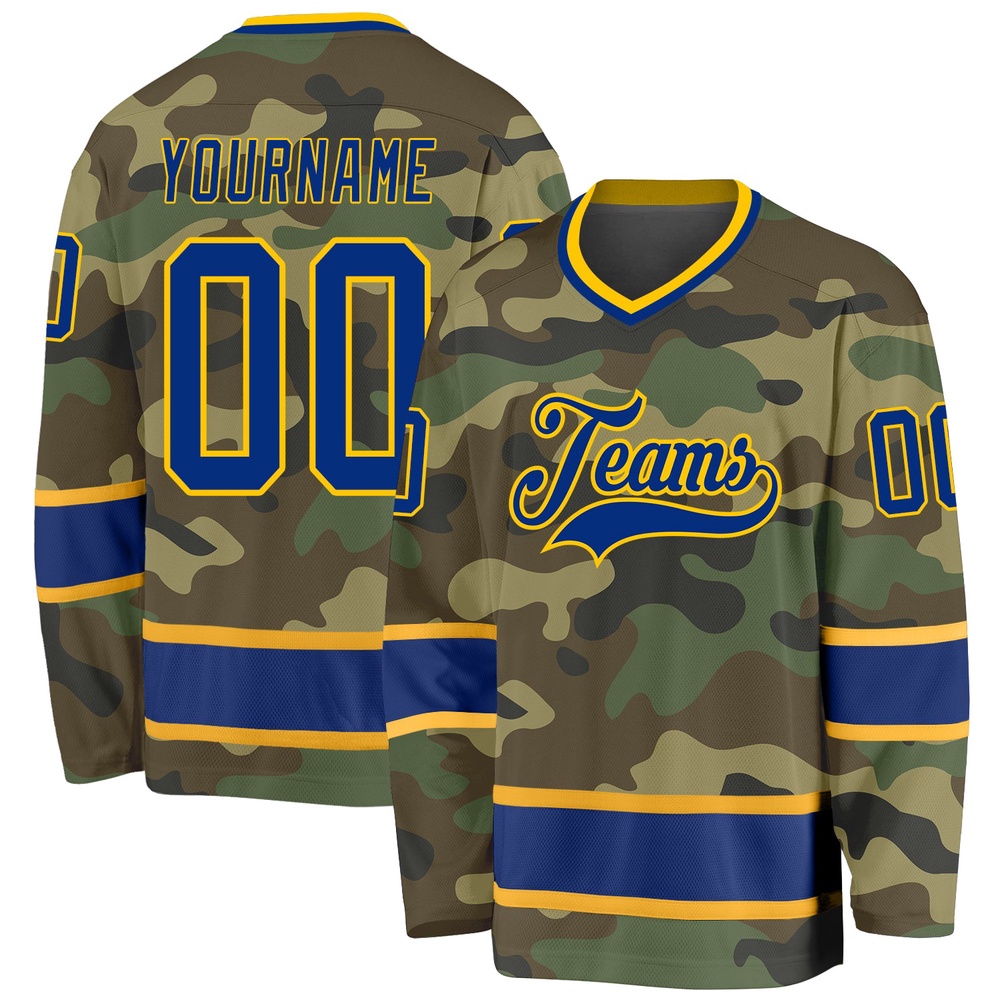 Custom Camo Royal Gold Salute To Service Hockey Jersey, New Hockey Jersey, Personali Sport Team Jersey Shirt Custom Camo Royal Gold Salute To Service Hockey Jersey, New Hockey Jersey, Personali Sport Team Jersey Shirt