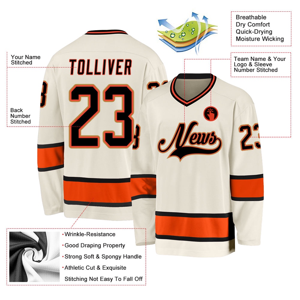 Custom Cream Black Orange Hockey Jersey, New Hockey Jersey, Personali Sport Team Jersey Shirt