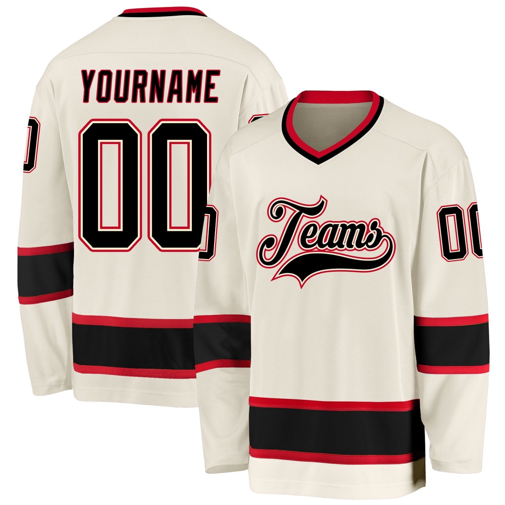 Custom Cream Black Red Hockey Jersey, New Hockey Jersey, Personali Sport Team Jersey Shirt