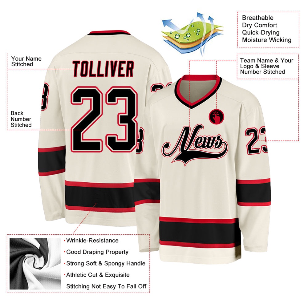Custom Cream Black Red Hockey Jersey, New Hockey Jersey, Personali Sport Team Jersey Shirt