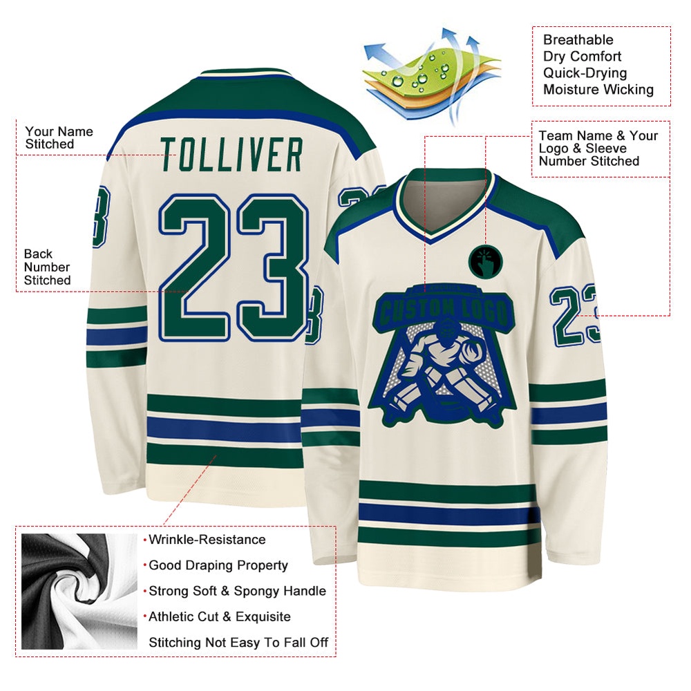 Custom Cream Green Royal Hockey Jersey, New Hockey Jersey, Personali Sport Team Jersey Shirt Custom Cream Green Royal Hockey Jersey, New Hockey Jersey, Personali Sport Team Jersey Shirt