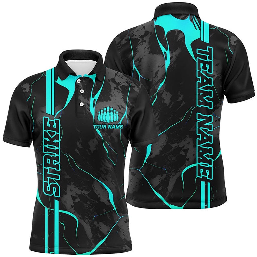 Custom Cyan Blue Strike Bowling Shirts Men Polo Blue Camo Bowling Team Polo Shirt Bowling League, Personalized Bowling Team Shirt Custom Cyan Blue Strike Bowling Shirts Men Polo Blue Camo Bowling Team Polo Shirt Bowling League, Personalized Bowling Team Shirt