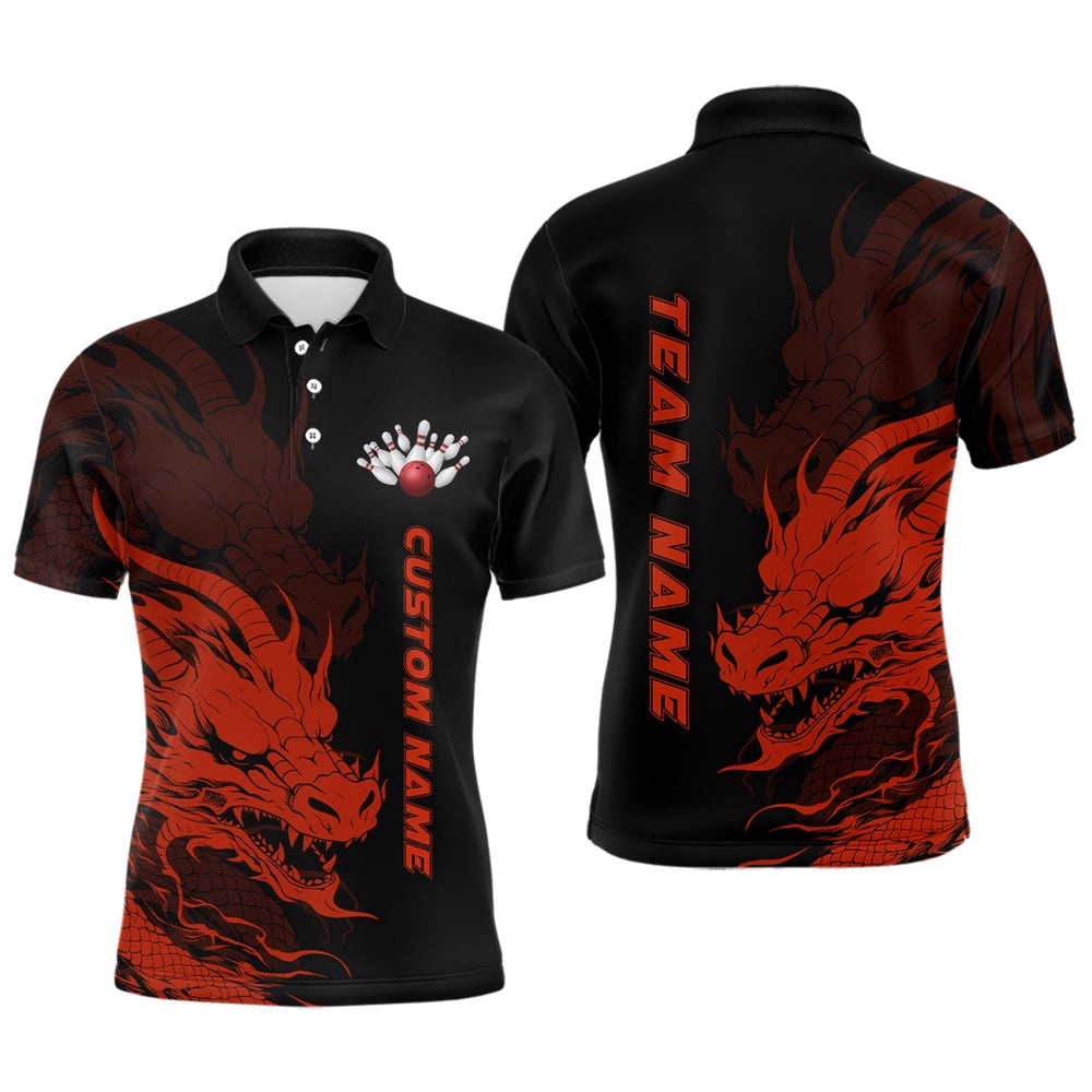 Custom Dragon Bowling Polo Shirts For Men Team Bowling League Polo Shirt Bowler Outfit, Personalized Bowling Team Shirt Custom Dragon Bowling Polo Shirts For Men Team Bowling League Polo Shirt Bowler Outfit, Personalized Bowling Team Shirt