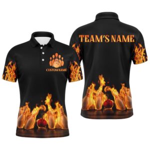 Custom Fire Bowling Shirt For Men, Flames…