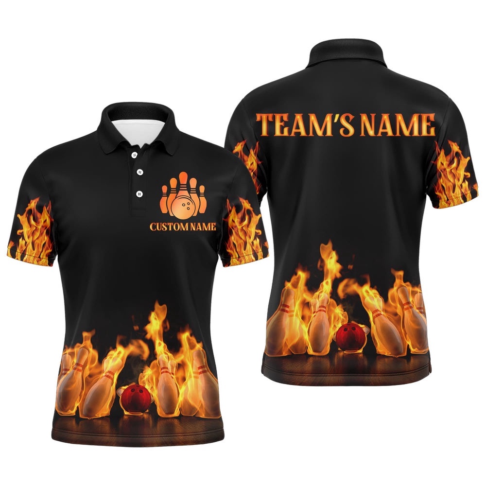 Custom Fire Bowling Shirt For Men, Flames Bowling Polo Shirt With Name League Bowling Team Polo Shirt, Personalized Bowling Team Shirt Custom Fire Bowling Shirt For Men, Flames Bowling Polo Shirt With Name League Bowling Team Polo Shirt, Personalized Bowling Team Shirt