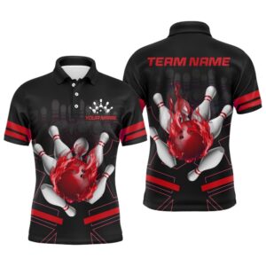 Custom Flame Bowling Polo Shirt For Men…