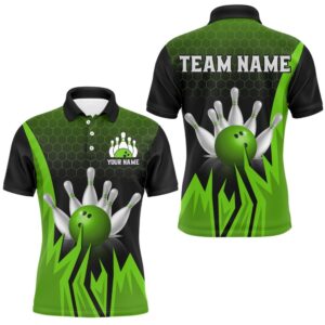 Custom Flame Bowling Polo Shirts For Men…