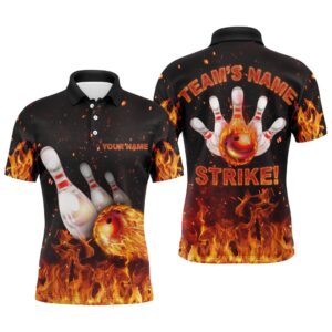 Custom Flames Bowling Shirt For Men, Strike…