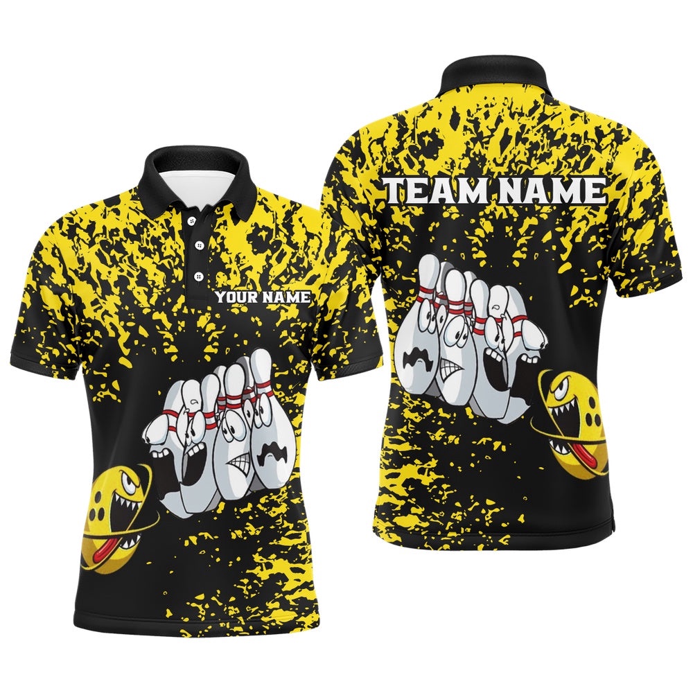Custom Funny Bowling Shirt For Men Women Yellow Black Bowling Team Polo Shirt Polo, Personalized Bowling Team Shirt Custom Funny Bowling Shirt For Men Women Yellow Black Bowling Team Polo Shirt Polo, Personalized Bowling Team Shirt