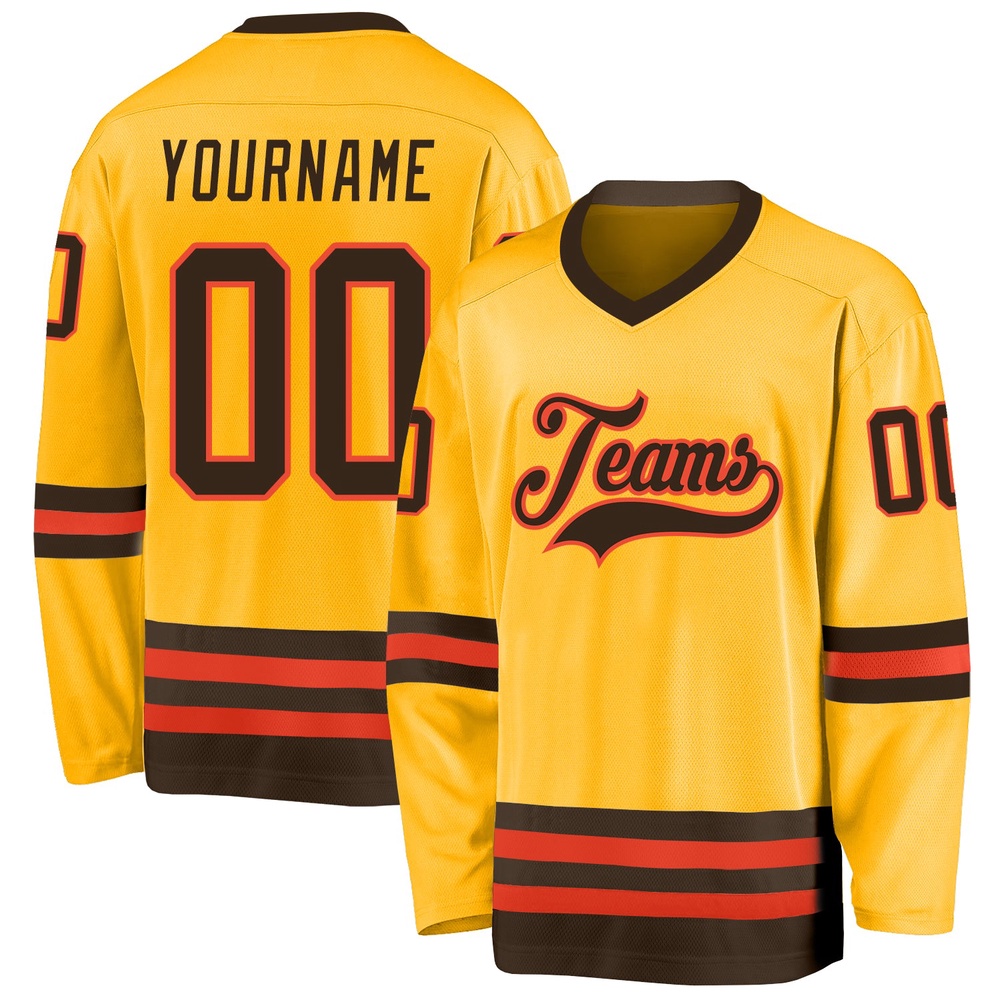 Custom Gold Brown Orange Hockey Jersey, New Hockey Jersey, Personali Sport Team Jersey Shirt