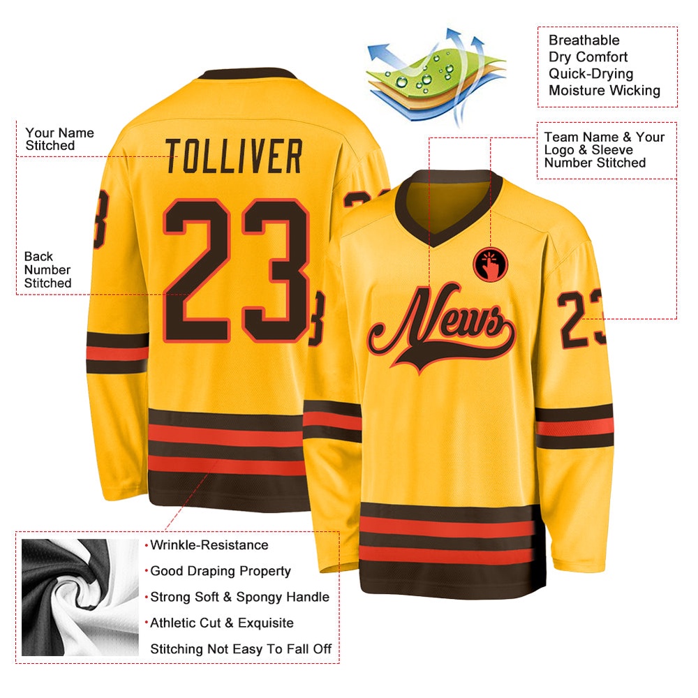 Custom Gold Brown Orange Hockey Jersey, New Hockey Jersey, Personali Sport Team Jersey Shirt